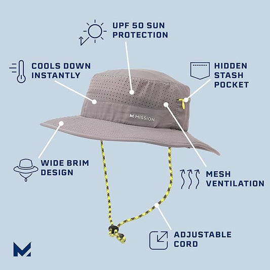 MISSION Cooling Anywhere Boonie Hat - Unisex Wide-Brim Hat for Men & Women - Cools Up to 2 Hours - UPF 50 Sun Protection