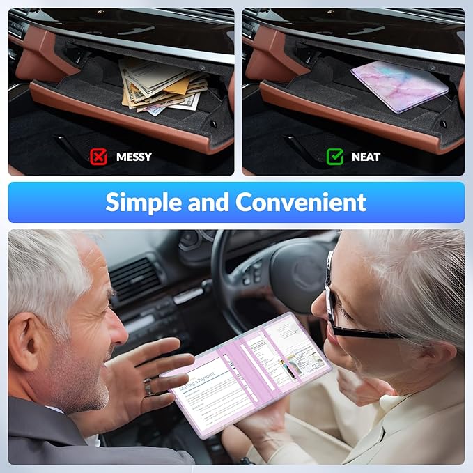 Car Registration and Insurance Card Holder,Vehicle Glove Box Car Organizer,Accessories Case for Storing Driving Licences, Cards, Documents
