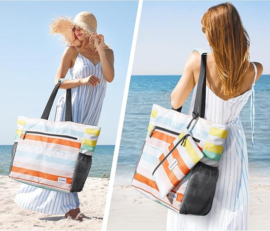 G4Free Beach Bag, Waterproof Sandproof Beach Tote Bag, Large Capacity Foldable for Women