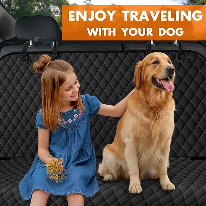 Backseat Cover for Dogs, Waterproof and Non-Slip Pet Bench Seat Covers, Car Seat Protector for Back Seat, Universal Size Rear Car Seat Cover Fits Cars, Trucks and SUVs, L-Carbon Black