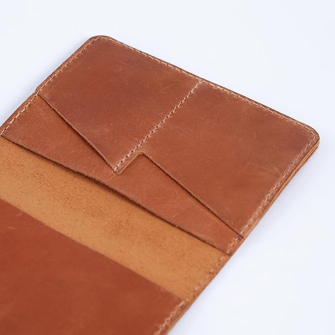 INCARNE Passport Cover - Travel Passport Wallet - Leather Passport Holder for Men Women Family with Card Slots & Note Compartmen - Sleeve Protector - Genuine Leather - Vintage Cognac