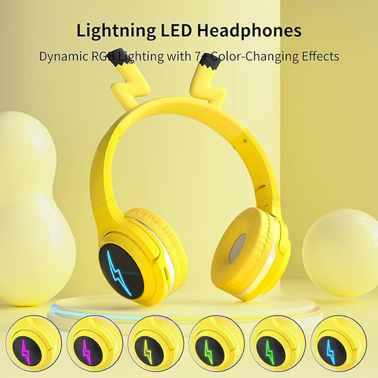 Wireless Kids Headphones with 7-Color LED Lights, 85dB Safe Volume & 40H Playtime – Ultra-Soft Over-Ear for School Travel