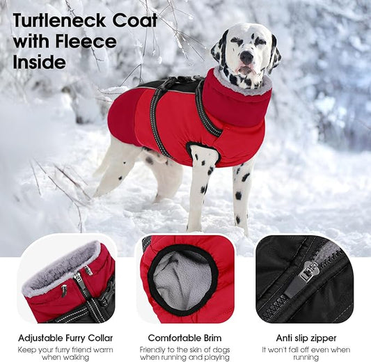 SUNFURA Small Dog Coat with Harness Built-in, Warm Dog Jacket with Zip, Reflective Winter Coat Pet Sweater Clothes for Small Dogs Schnauzer, Yorkshire Terrier, Shih Tzu, Red S