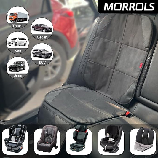 MORROLS Car Seat Protector for Child Seats,1 Pack Car Seat Cushion,Waterproof Fabric Car Seat Covers for Non-Slip Backing Mesh Pockets for Baby,Pet,SUV, Sedan and Trunk(Black)