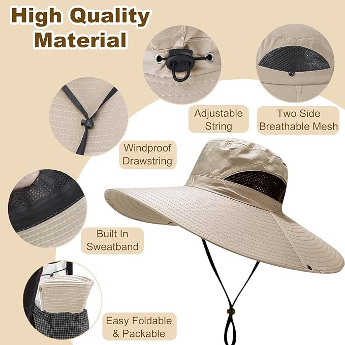 Super Wide Brim Fishing Hat for Men and Women,UPF50+ Waterproof Bucket Hat for Fishing, Hiking, Camping