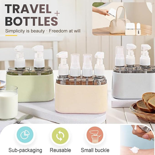 Mini Shampoo Dispenser, Portable Travel Bottle Set, Leak Proof Containers with Labels,Reusable Travel Bottles for Toiletries,Airplane Accessories for Women Men (C-Green)