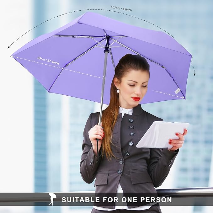 LEAGERA Compact Travel Umbrella for Purse - Flat Handle, Waterproof for Light Rain