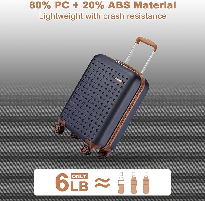 Kono Carry On Luggage 22x14x9 Airline Approved Lightweight Hardside Suitcase with Spinner Wheels & Built-in TSA Lock (Navy, 20 Inch)