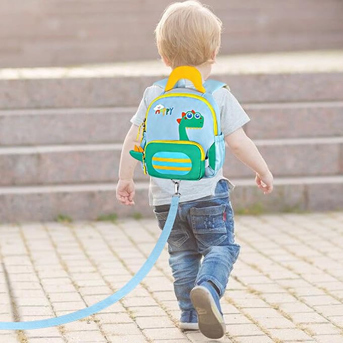 Accmor Toddler Leash Backpack with Anti Lost Wrist Link, Cute Dinosaur Bag Children Safety Walking Harness with Removable Little Pouch, Kids Travel Essential Mini Back Pack with Tether for Baby Boys