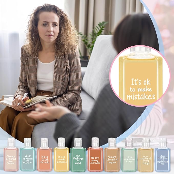 50 Pcs Mental Health Awareness Hand Sanitizer Bulk Inspirational Positive Affirmation Small Hand Sanitizer 1fl oz Travel Size Hand Soap Mental Health Gift for Teachers Team Coworker (Morandi)