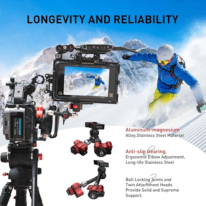 IFOOTAGE Magic Arm Clamp MA3-4, 7 Inches Adjustable Friction Power Articulating Magic Arm with 1/4" and 3/8" Thread Screw for DSLR Camera Rig/LCD Monitor/LED Lights