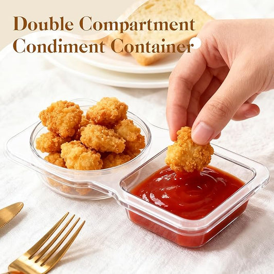 TaidMiao Reusable Snack Containers Compartment with Lids - 20 Sets Snack Containers, Double Snackle Box Compartment Condiment Containers, Snack Box for Sauce and Snacks