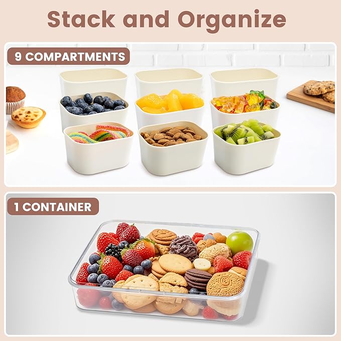 Snack Box Container, Portable Travel Charcuterie Board with Lid, Refrigerator Food Storage Box, Snack Organizer, Divided Storage Containers, chopped salad box (9 Compartment)