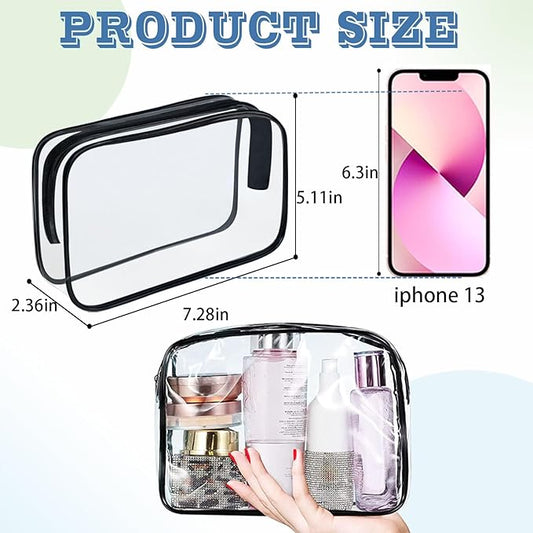 16 Pieces Clear Makeup Bags Bulk, TSA Approved Toiletry Bag for Travel, PVC Waterproof Travel Pouches Clear Pouch with Zipper for Men and Women Carry-on Travel Essentials Cosmetic Bags (Black-M)
