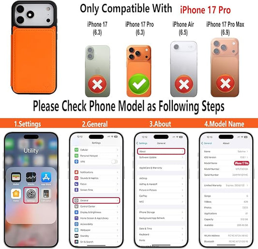 GUERNICA for iPhone 17 Pro (6.3") Case Wallet with Card Holder, RFID Blocking Leather Protection, Shockproof Women Men Phone Case for Apple 17 Pro, Orange