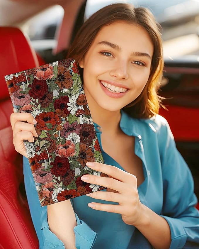 Slohif Car Registration and Insurance Holder - Flower Vehicle Glove Box Organizer Women with Magnetic Shut Leather Automobile License Holders Coasters Auto Accessories Case for Document