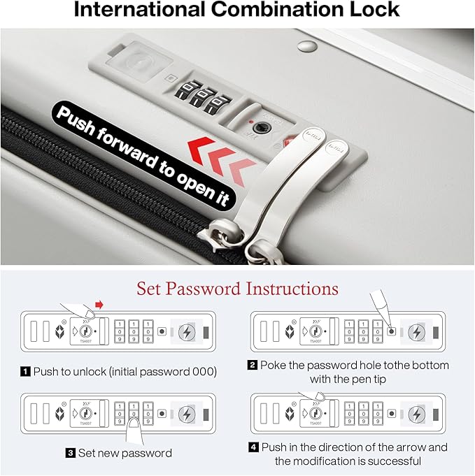 mixi Carry On Luggage with Cup Phone Holder and Charger Hard Shell Suitcases with Spinner Wheels, 20 Inch Smoke White