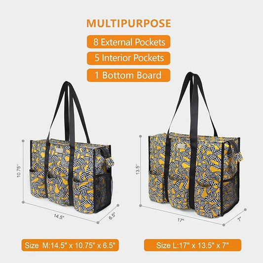 TOPDesign Utility Water Resistant Tote Bag with 13 Pockets, Top Zipper Closure & Thick Bottom Support, for Working Women