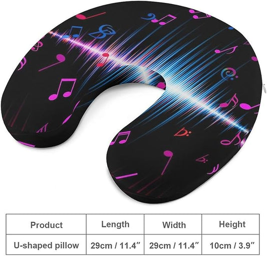 Soft Memory Foam Travel Pillow Chin Support Colorful Music Notes, Removable Washable Cover for Airplane Car Home Office Nap
