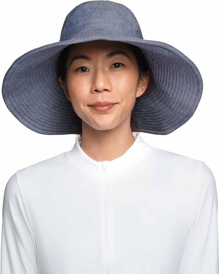 Women's Beach Hat - UPF 50+ Sun Protection - Brittany in Denim Blue Chambray