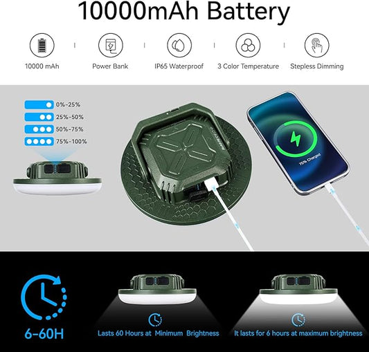 VAVOFO 42W 4000LM LED Camping Lantern Rechargeable, 10,000mAh Power Bank, 3 Lighting Modes, IP65 Waterproof Flashlight , Portable Tent Light with Magnetic Base for Emergencies & Holiday Fun