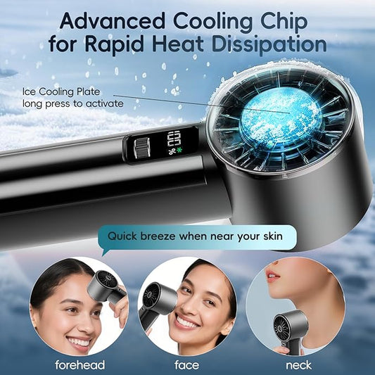 PANERGY High Speed Handheld Fan with Ice Cooler,1-100 Speed Adjustable Mini Turbo Fan, 4000mAh Battery Rechargeable & Digital Display,Gifts for Women Men Travel/Office/Beach/Camping(Black)