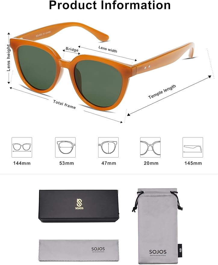 SOJOS Trendy Cat Eye Round Polarized Sunglasses for Women Fashion UV Protection Sunnies Sunglasses SJ2175