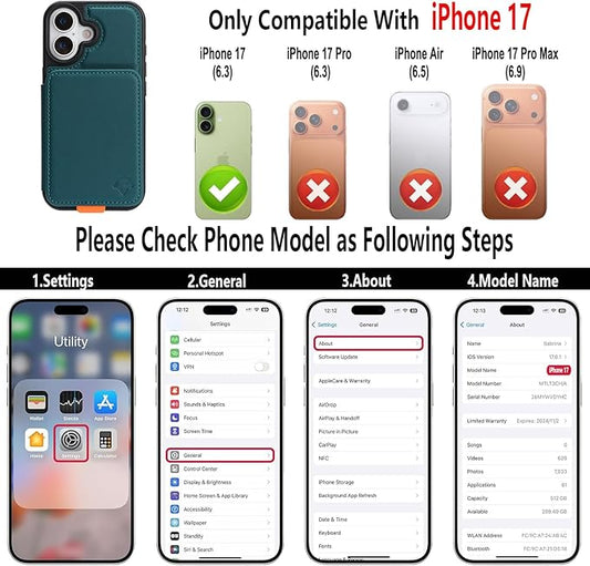 GUERNICA for iPhone 17 (6.1") Case Wallet with Card Holder, RFID Blocking Leather Protection, Shockproof Women Men Phone Case for Apple 17, Green