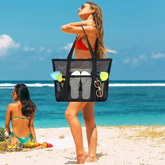 Mesh Beach Bag for Women, Casual Hobo Bags Large Beach Tote for Pool Travel Cruise Vacation Essentials
