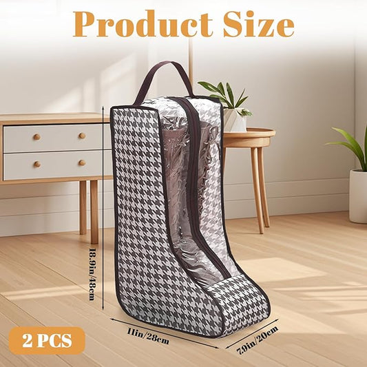 2 Pack Boot Bags for Cowboy Boots Storage Organizer Tall Style, Portable Travel Shoe Bags Protector Box Organizer with Handle for Cowboy Shoes, Dustproof Tote for Packing Travel and Daily Use