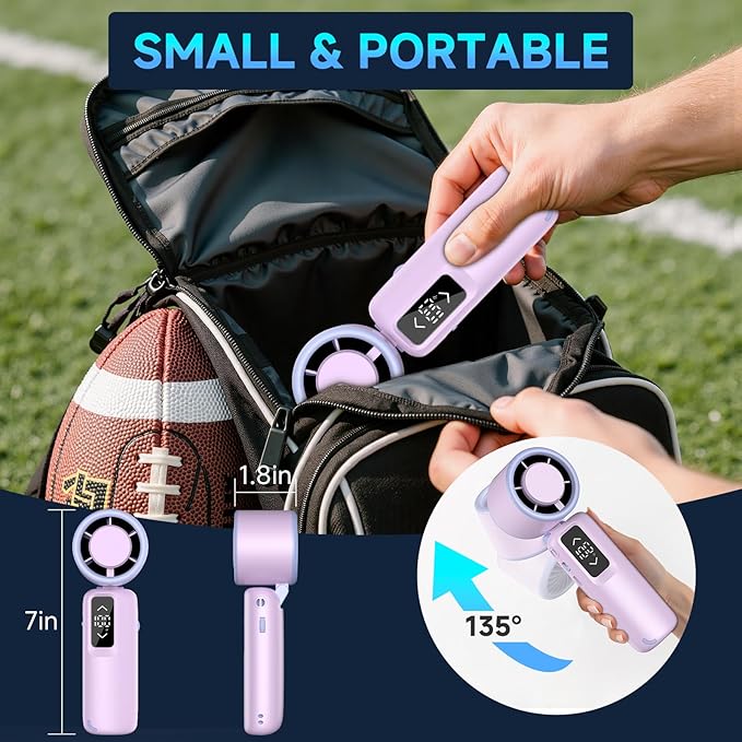 Guirngou Portable Handheld Turbo Fan, 1-100 Gear Wind, Battery Operated, Up to 23 Working Hours, 3 IN 1 Personal Fan with Air Turbo Tech, Cooling Essentials for Indoor/Outdoor(Purple)