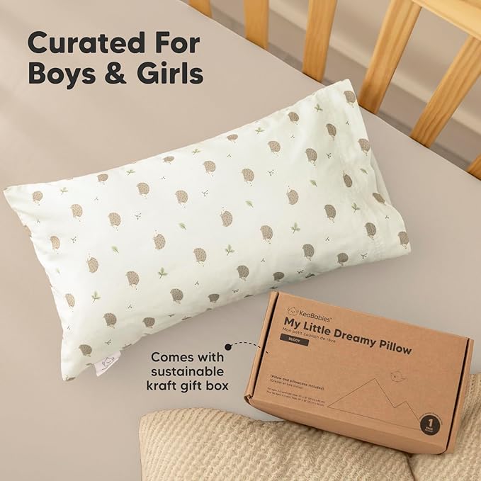 Toddler Pillow with Pillowcase - 10x18 My Little Dreamy Kids Travel Bed Pillows for Sleeping, Organic Cotton Small Pillowcase, Soft & Breathable, Machine Washable, Toddlers 2-5 years old (Bruce)