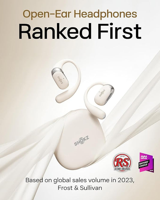 SHOKZ OpenFit 2 Open-Ear Headphones,True Wireless Bluetooth Earphones with Microphone,Earhook Earbuds with 48 Hours of Playtime,Fast Charging,IP55 Water-Resistant,with Carrying Bag,Beige,Bluetooth5.4