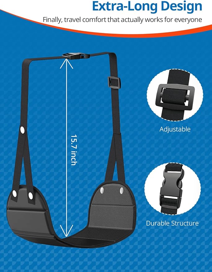 Travel Pillow Airplane Foot Hammock Set, Airplane Pillows with 3D Eye Mask for Sleeping, 360° Support Plane Head Strap, Long Flights Essentials, Stop Bobblehead and Travel Foot Rest Leg Relief