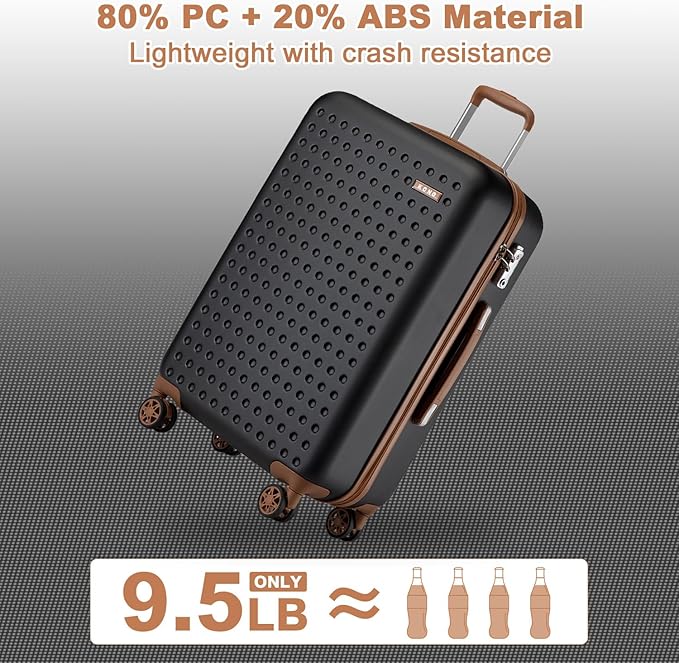 Kono 28 Inch Luggage Large checked Lightweight Hardside Suitcase with Spinner Wheels & Built-in TSA Lock, Black
