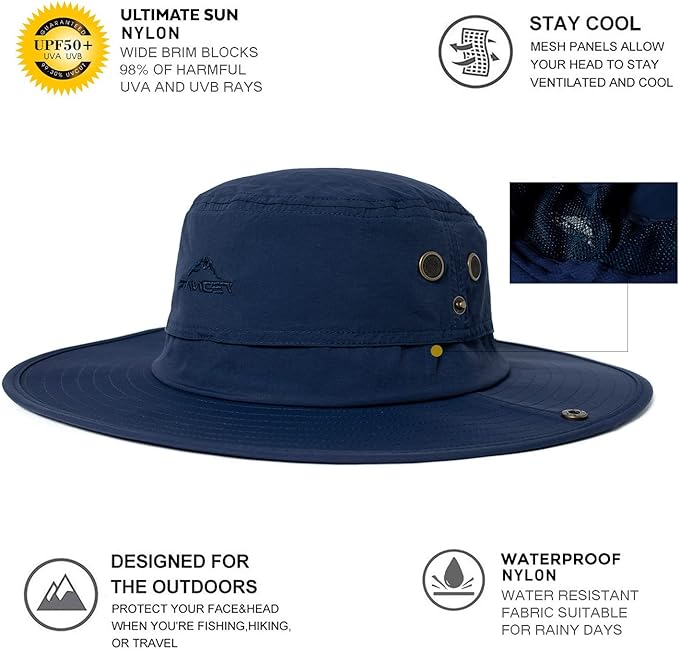 Oversize XL XXL Large Wide Brim Waterproof UPF 50+ Bucket Sun Summer Travel Fishing Hiking Fisherman Hat Detachable Chin