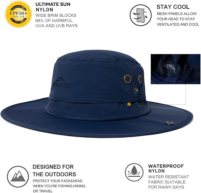 Oversize XL XXL Large Wide Brim Waterproof UPF 50+ Bucket Sun Summer Travel Fishing Hiking Fisherman Hat Detachable Chin