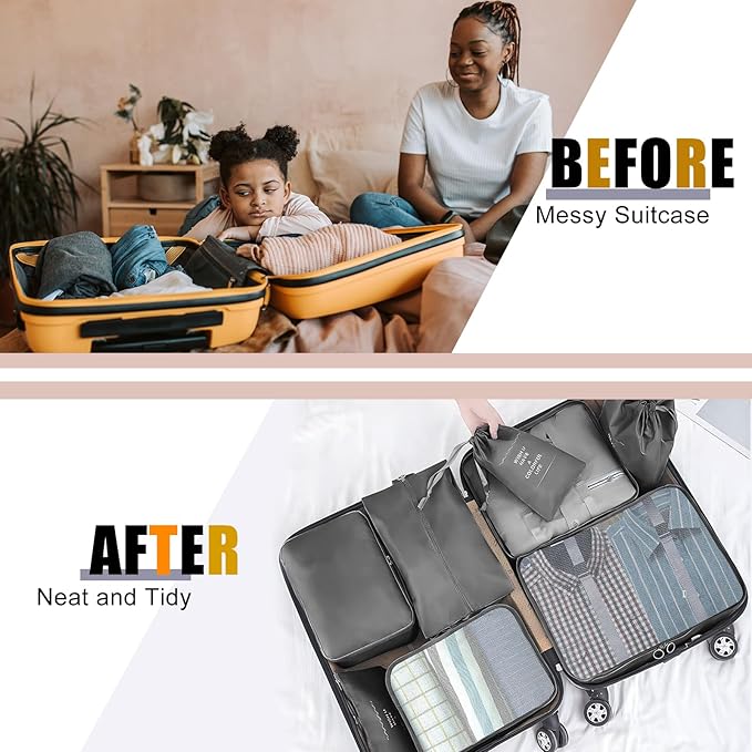 8 Set Packing Cubes for Suitcase, Packing Cubes for Carry on Suitcases, Luggage Organizer for Travel Essentials, Large Mesh Luggage Bag for Suitcases