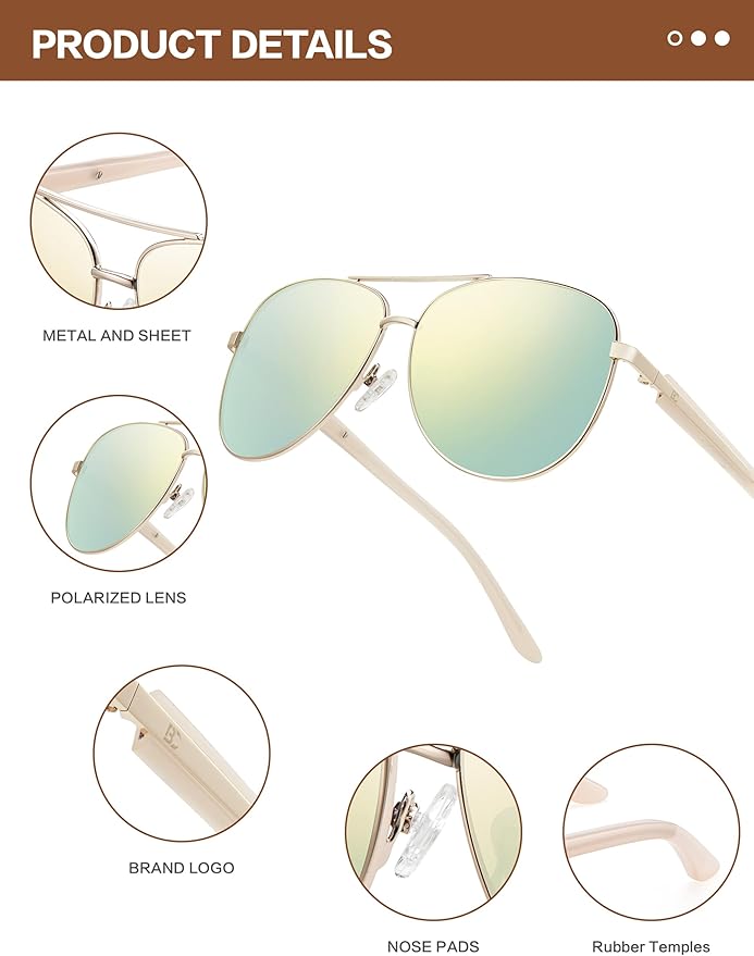 BIRCEN Polarized Aviator Sunglasses for Women : UV Protection Acetate Square Sunglass With Retro Classic Style