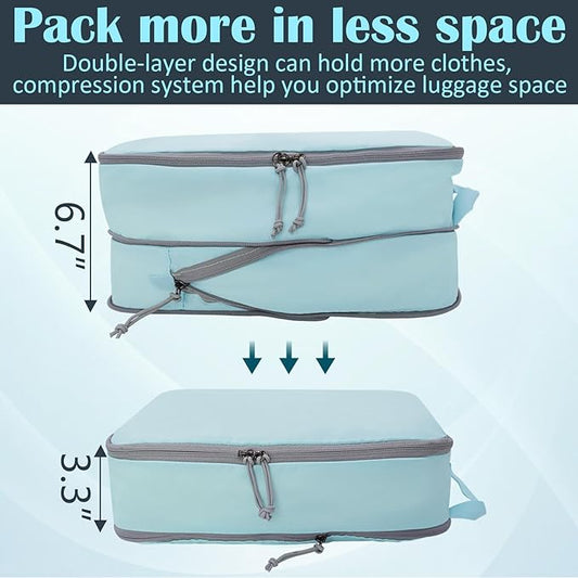 Compression Packing Cubes for Travel, Expandable Compression Bags Travel Cubes for Packing Suitcase Organizer Bags Set (Blue, 4 pcs)