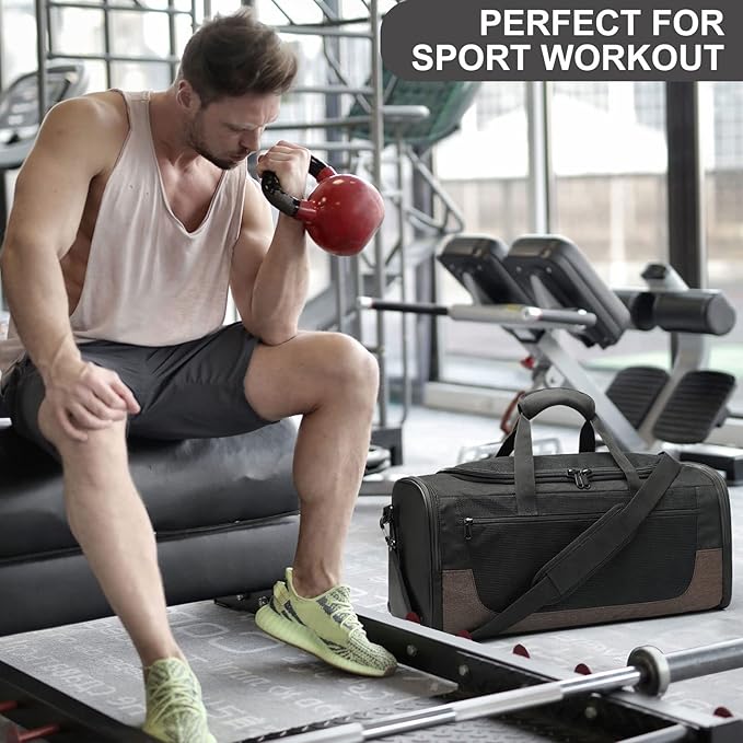 Gym Duffle Bag for Men and Women, Small Travel Duffle Bag Fitness Workout Bag with Wet Pocket and Shoes Compartment 40L Lightweight, Water Resistant Large Weekender Overnight Bags, Christmas Gift