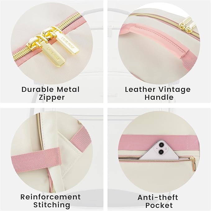 LOVEVOOK 40L Large Travel Backpack for Women Men, 17 Inch Carry on Backpack for Traveling on Airplane, Personal Item Travel Bag Airline Approved, Business Causal Weekender Backpack, Beige-Pink