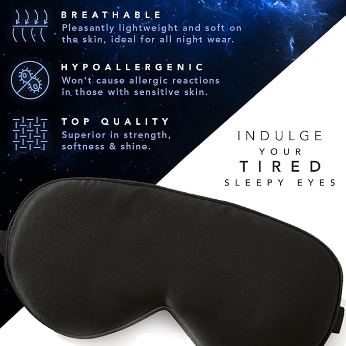 Silk Eye Mask Bundle with Pillow Spray - 100% Pure Mulberry Silk Sleeping Mask and Calming Pillow Mist (2 Items) Plus Foam Ear Plugs and Anti Snoring Nose Clip