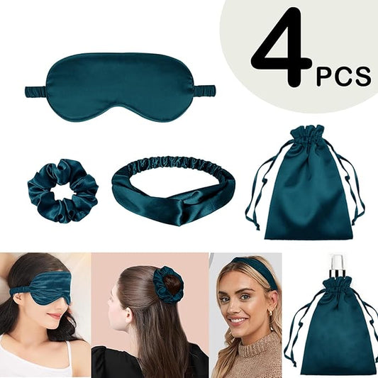 4Pcs Silk Sleep Masks Satin Eye Mask Silky Eyes Cover Blindfold Eyeshade Headband Scrunchies Pouch Bags Bridesmaid Gifts
