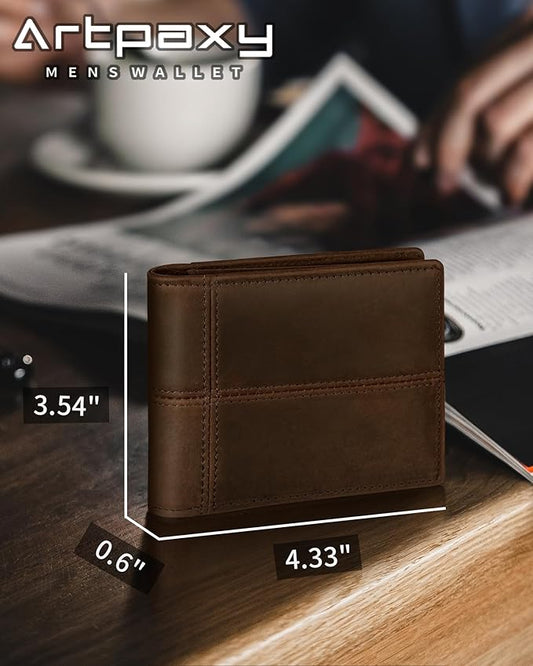 Artpaxy Mens Wallet Bifold Genuine Leather RFID Blocking Wallet for Men with 1 ID Window 13 Card Holders 2 cash pockets 1 Gift Box