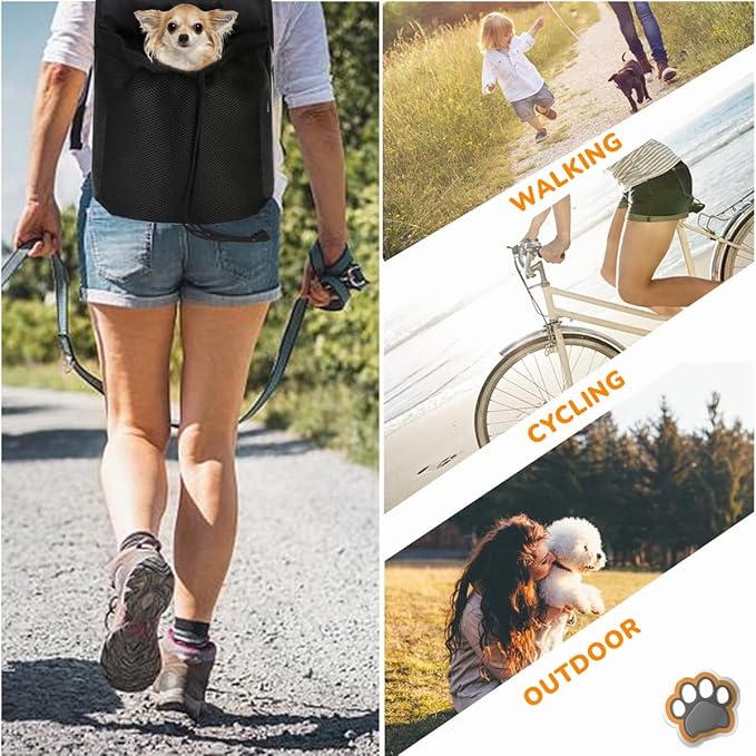 Dog Front Carrier Backpack,Ventilated Mesh Puppy Back Pack with Safety Belt,Adjustable Breathable Pet Carrier for Small Dogs Cats,Lightweight Doggy Backpack for Hiking Cycling Outdoor