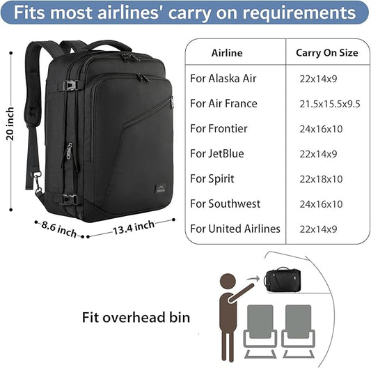 MATEIN 45L Travel Backpack, Large Carry on Backpack for Men Women, Water Resistant Lightweight Expandable Daypack, Business Weekender Backpacks, Gifts for People who Travel, Black