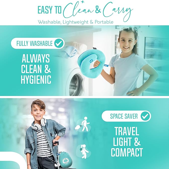 BCOZZY Kids Travel Neck Pillow (8-12 Y/O) – Patented Soft Child Pillow for Head & Chin Support in Car, Airplane, and Road Trip Sleeping. Adjustable Size. Carry Bag. Fully Washable. Medium, Navy