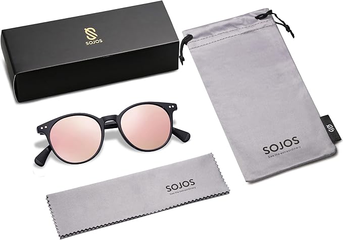 SOJOS Small Round Classic Polarized Sunglasses for Women Men Vintage Style UV400 Lens MAY SJ2113