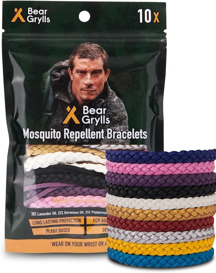 Bear Grylls Mosquito Repellent Bracelets | Crafted for Adventure | Adjustable Leather | DEET-Free | Long-Lasting Protection | Pack of 10